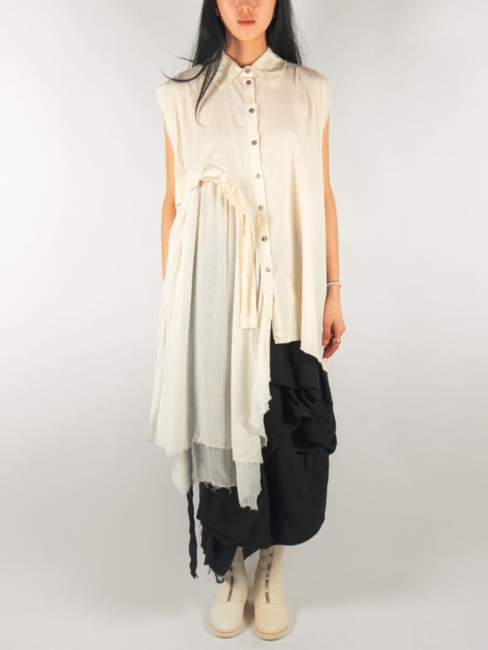 Sanctamuerte S32 Antique White Asymmetrical Shirt Dress